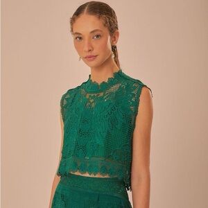 ISO Farm Rio Green Toucans Guipure Sleeveless Top Size XL